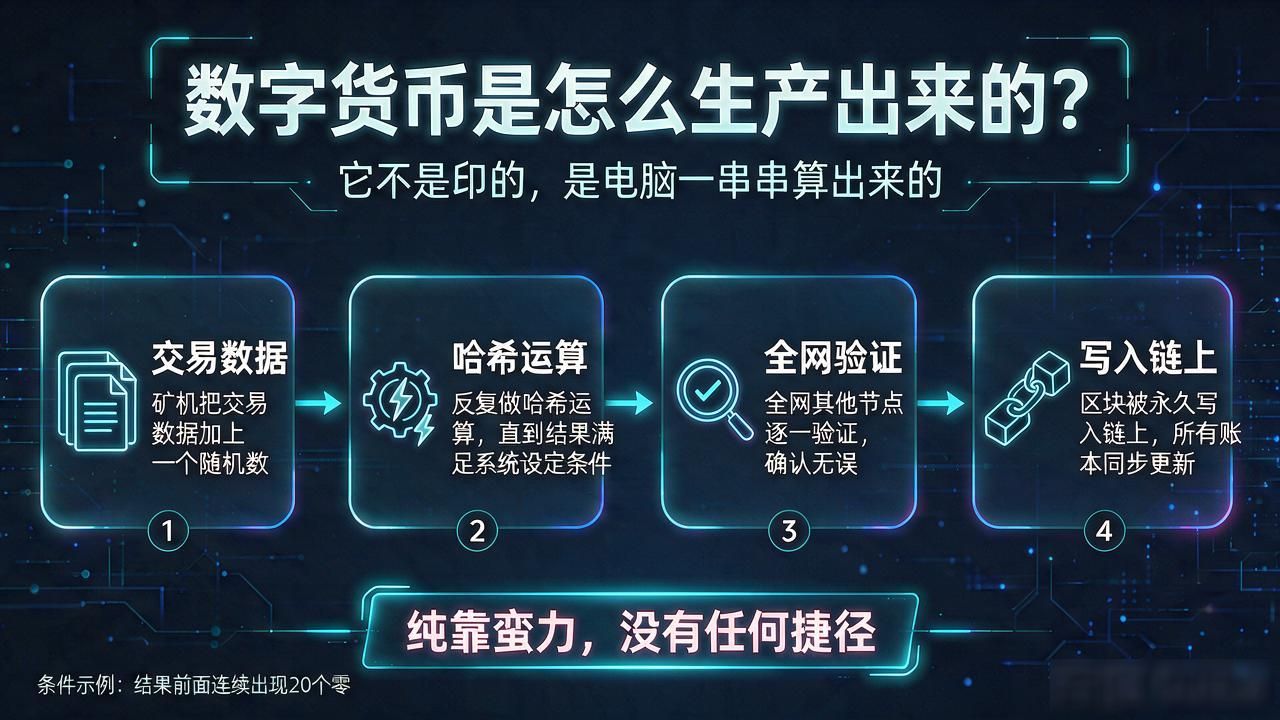 数字货币挖矿原理_数字货币是怎样生产的_比特币区块生成机制